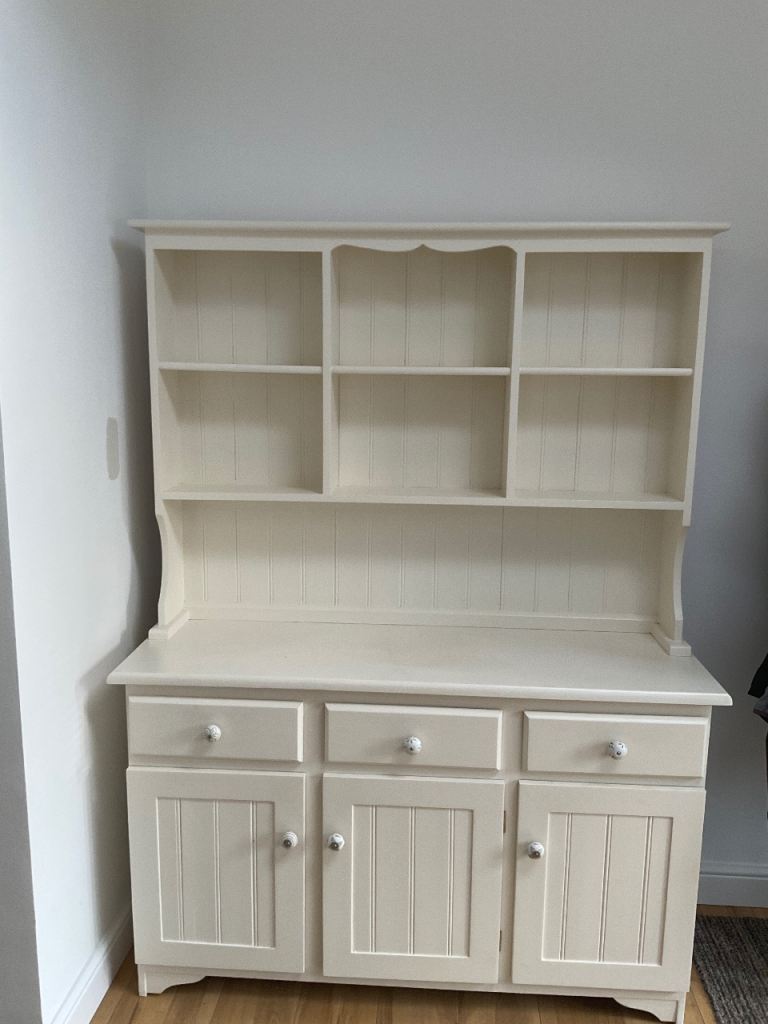 Cream Wooden Dresser with Shelves and Cupboards – Good Condition