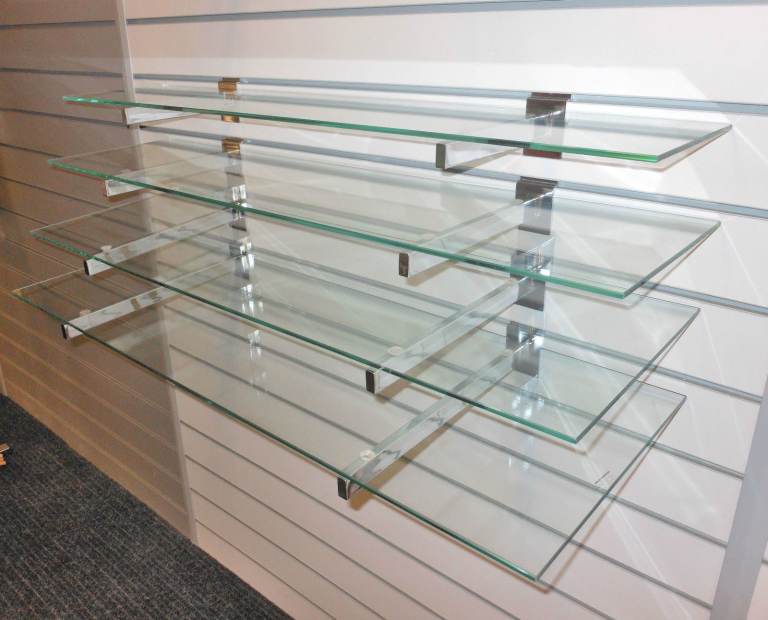 Toughened Glass Shelf and Two Slatwall Brackets 1200mmX300mm