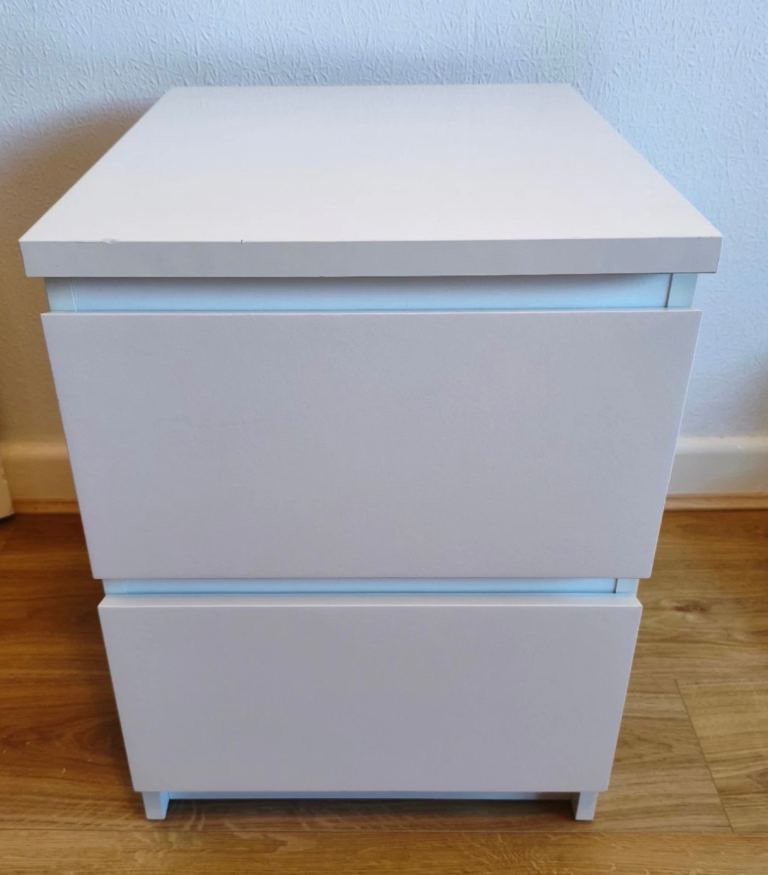 Ikea malm White 2-Drawer Bedside Table – Good Condition