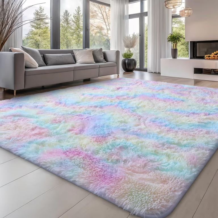 Shaggy Area Rug Machine Washable Anti-Slip Soft Fluffy – Rainbow 120x160cm