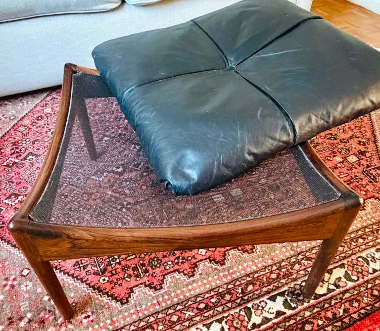 Rare Danish 1960s Vintage Kristian Vedel Style Rosewood Footstool & Leather Cushion - now discounted