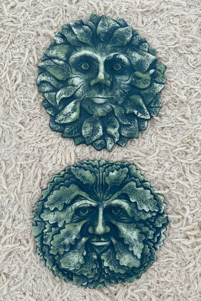 image for Indoor outdoor green man wall plaques x 2 (collect near junction 35 off M1)