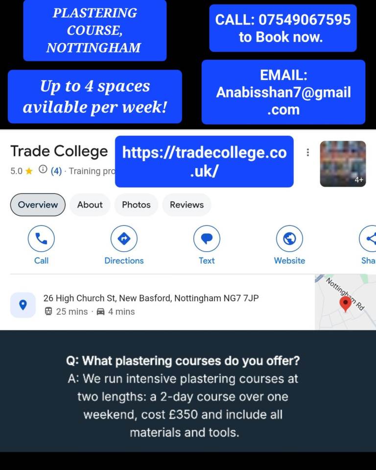 PLASTERING COURSE - TRADE COLLEGE