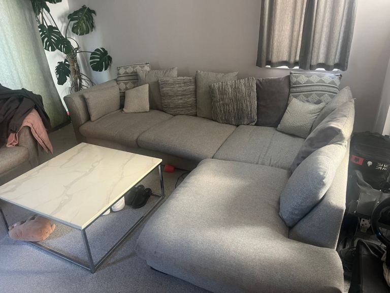 Corner sofa and swivel chair with footstool 