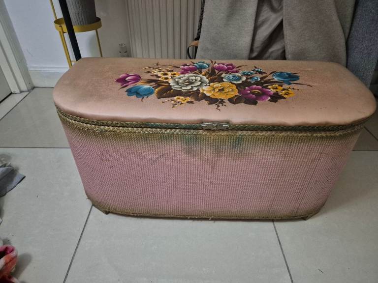Vintage Retro Lloyd Loom Style Ottoman Blanket Box Trunk Storage Trunk