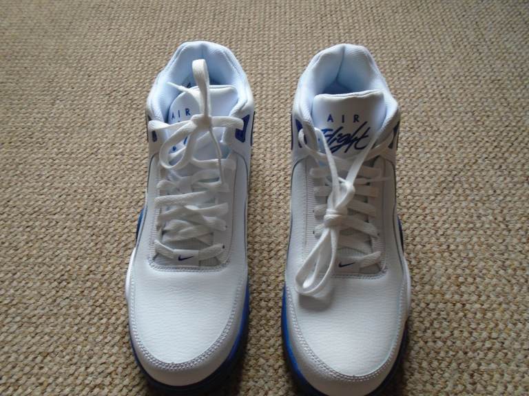 a BRAND NEW PAIR of NIKE FLIGHT LEGACY, WHITE/GAME ROYAL BLUE SOLE, TRAINERS, UK SIZE 10