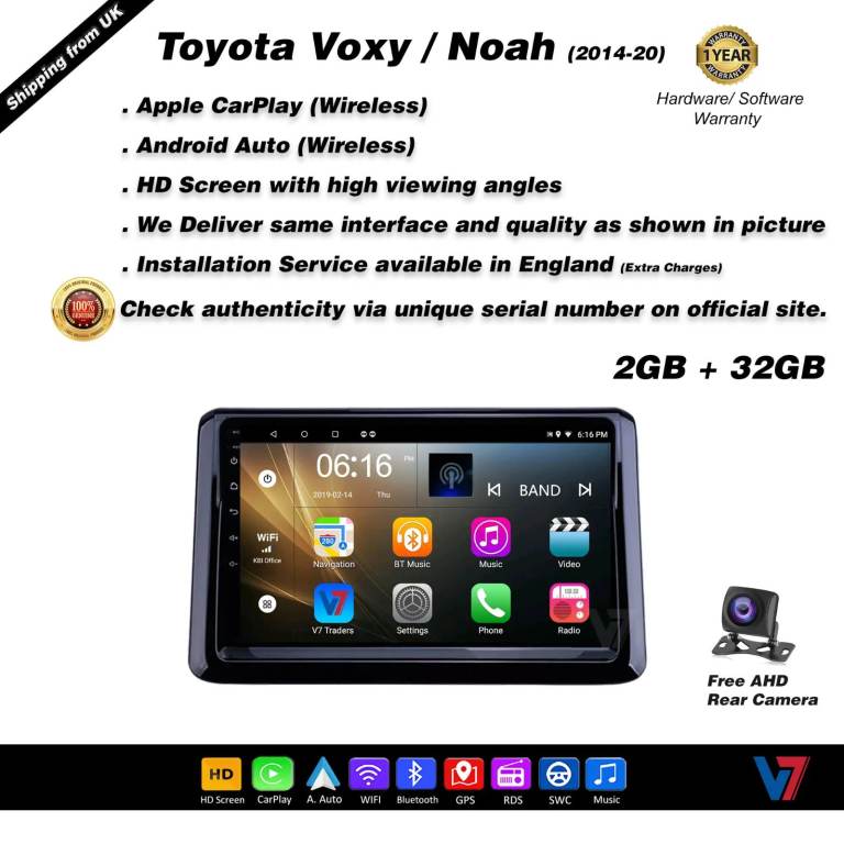 Toyota Voxy Noah 2014-20 CARPLAY Android Auto HD Screen Head Unit GPS Stereo LCD Panel V7