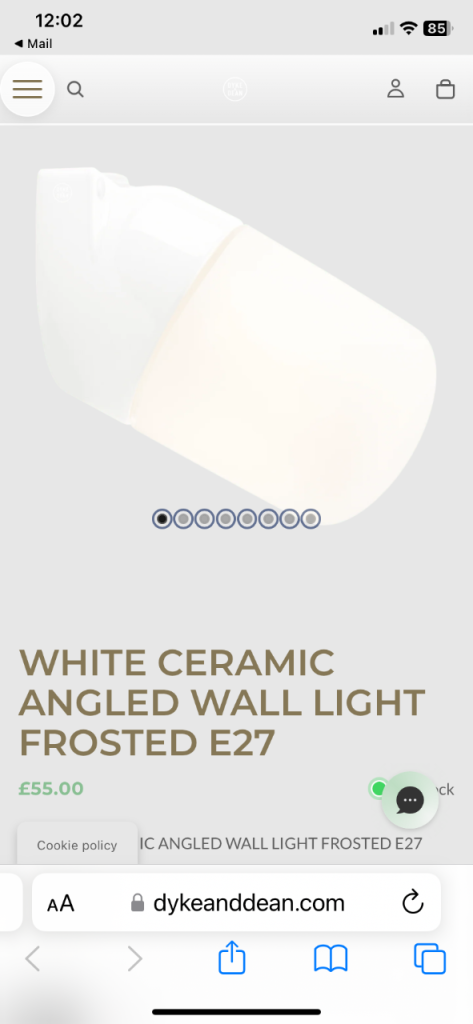 White Ceramic Angled Wall Light Frosted E27