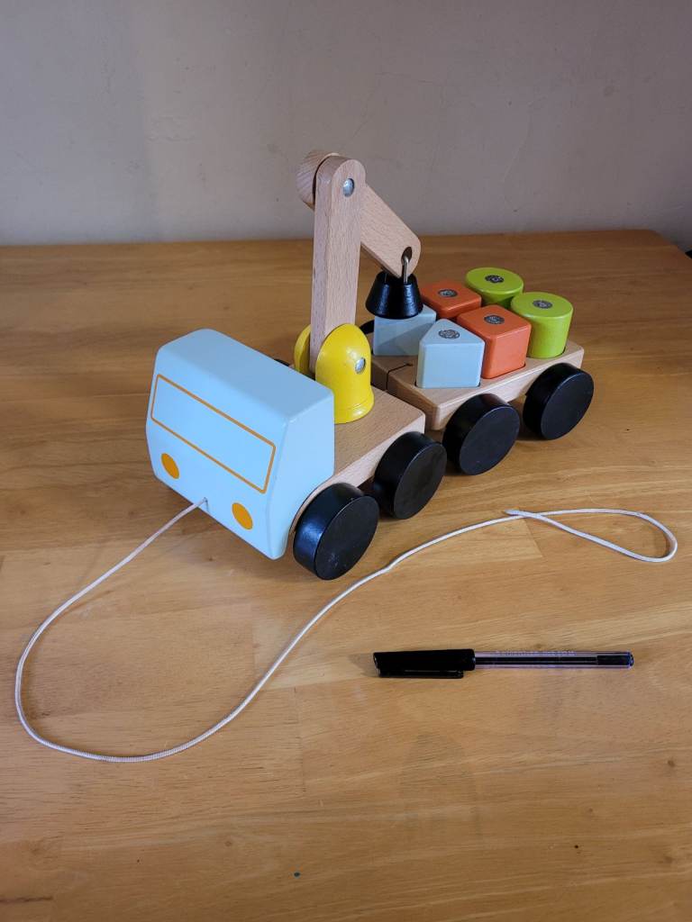 Ikea Uppstå kids wooden Crane with trailer and blocks. Good condition.