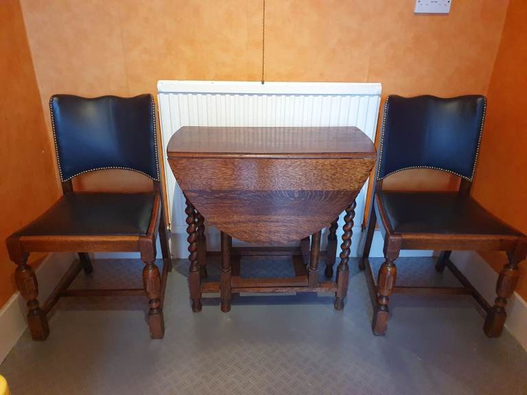 Oak Gateleg Table with two oak chairs