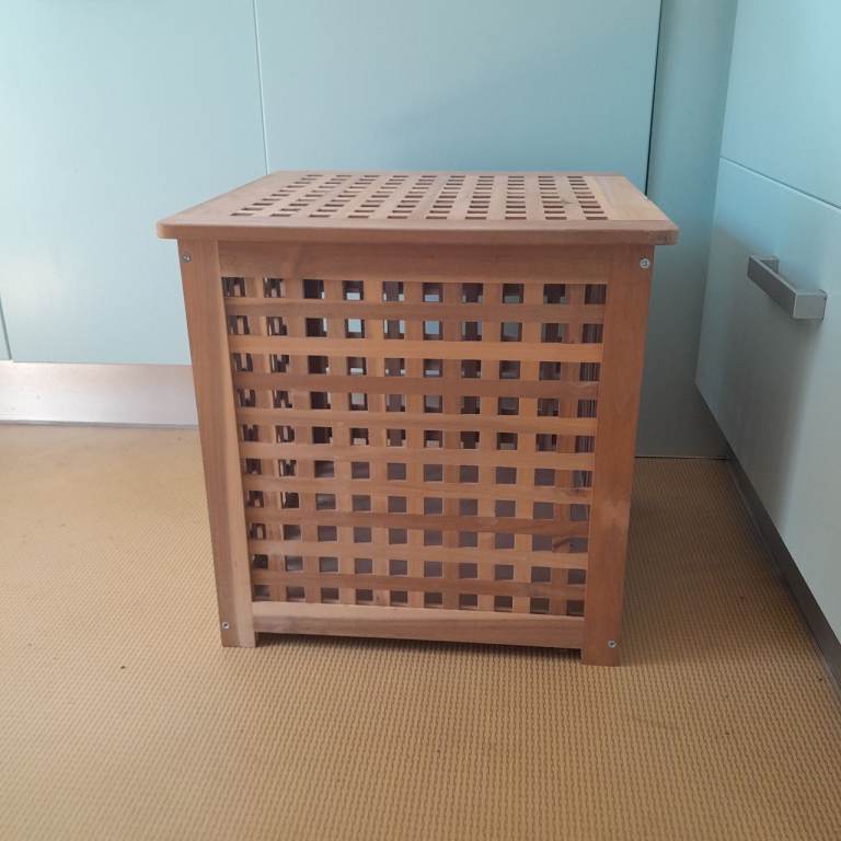 Wooden Slatted Laundry Bin / Storage Chest – Good Condition