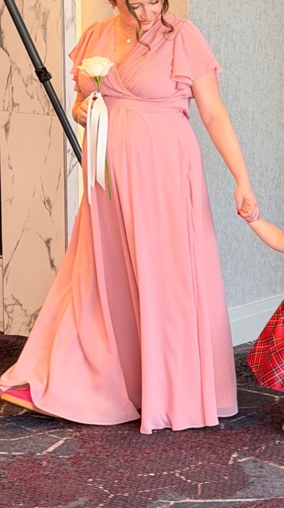 Jolie Moi Pink Chiffon Maxi Dress, Size 14 