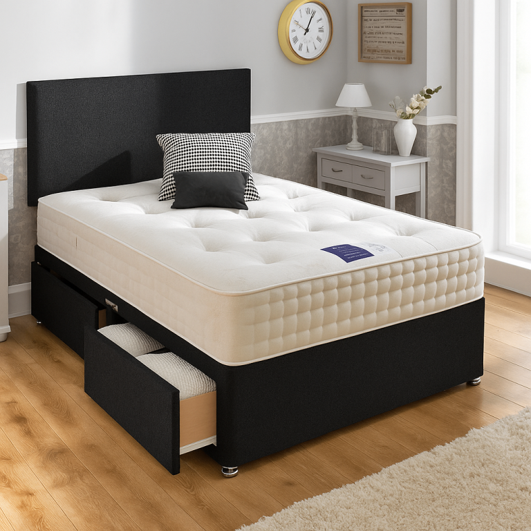 Small Double Divan Beds, Firm Mattress, Drawer Storage in All Standard UK Sizes