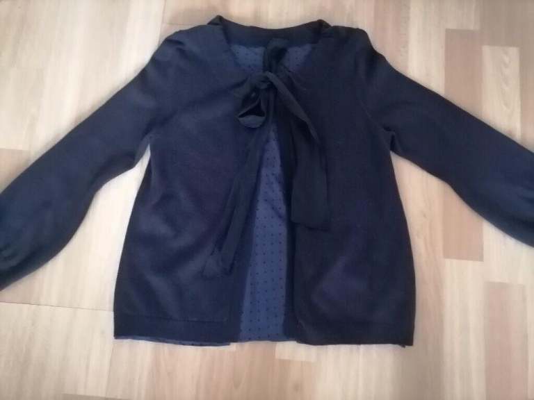 Elegant Vintage Silk Lined Cotton & Cashmere Navy Cardigan. Vgc Cond. Size : S 