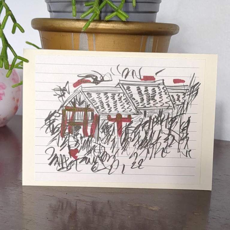 Hand-drawn sketch on lined paper 'A House Amongst The Trees' #handdrawn #sketch  