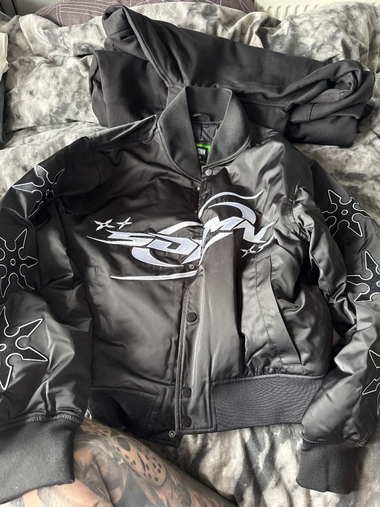 SDMN X TMNT Men’s black cotton quilted lined bomber jacket size S 