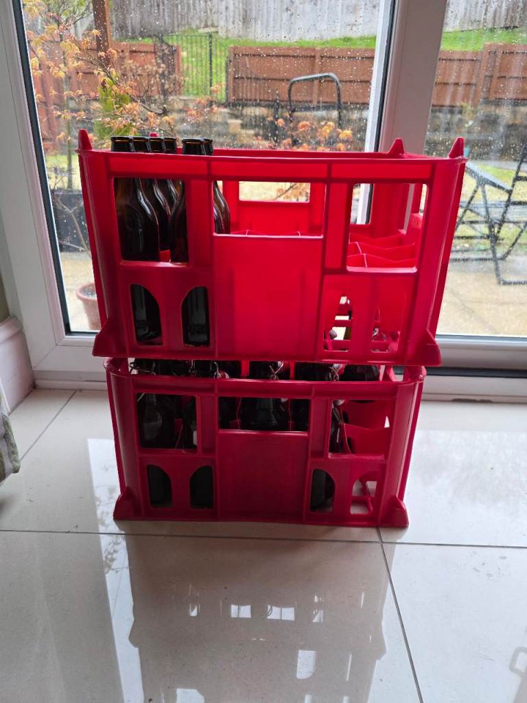 24 Beer bottles and 2 crates