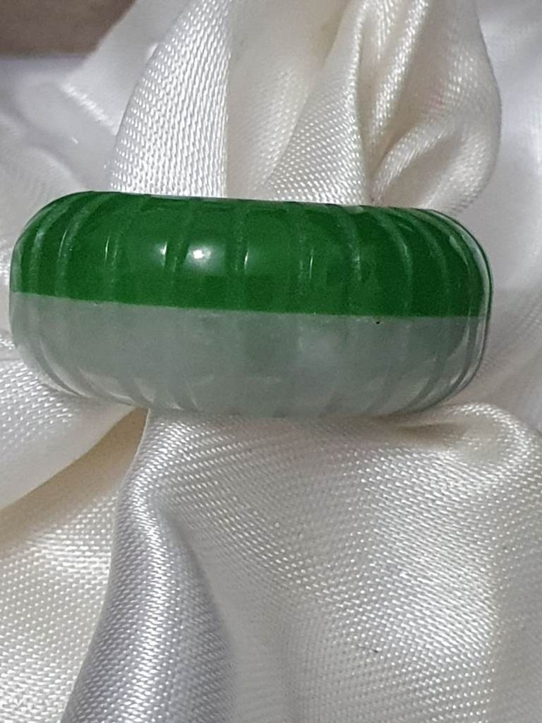 Natural White Green Jade Silver 925 Rhodium Overlay Size O  New 