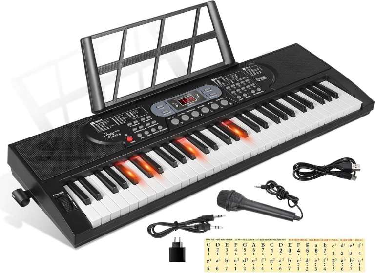 Piano Keyboard with 61 Keys Microphone Piano Note Sticker Power Supply 