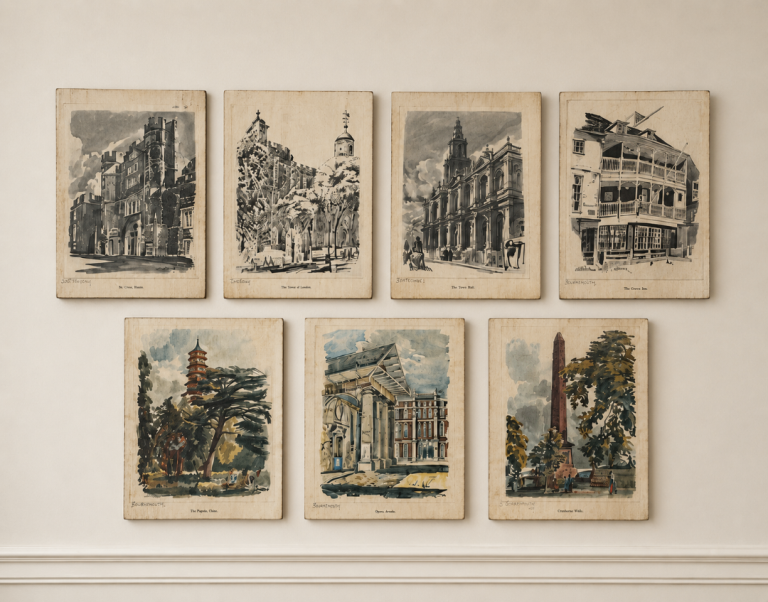 Set of 7 Vintage Solid Wood Wall Plaques – Collectable Decorative Wall Art