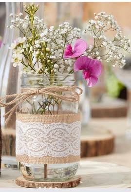 15 ginger Ray hessian wrapped glass jars-Wedding table decoration