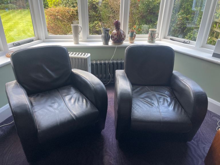 FREE! Pair of Dark Brown Leather Armchairs