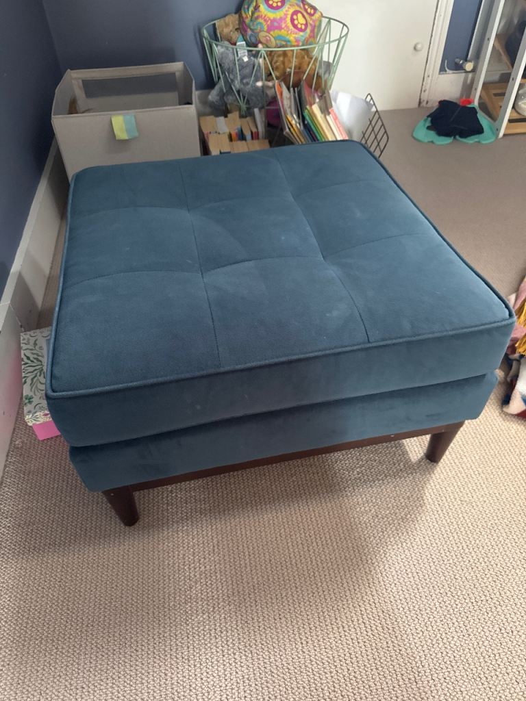 Blue Fabric Footstool / Ottoman – Good Condition