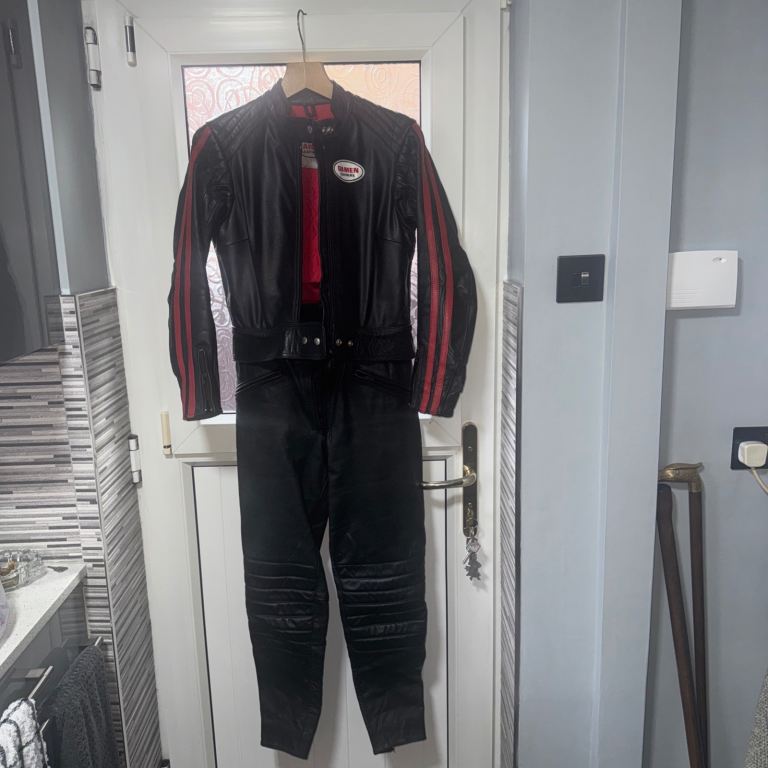 Damer Black Leather Jacket and Trousers - Good Condition