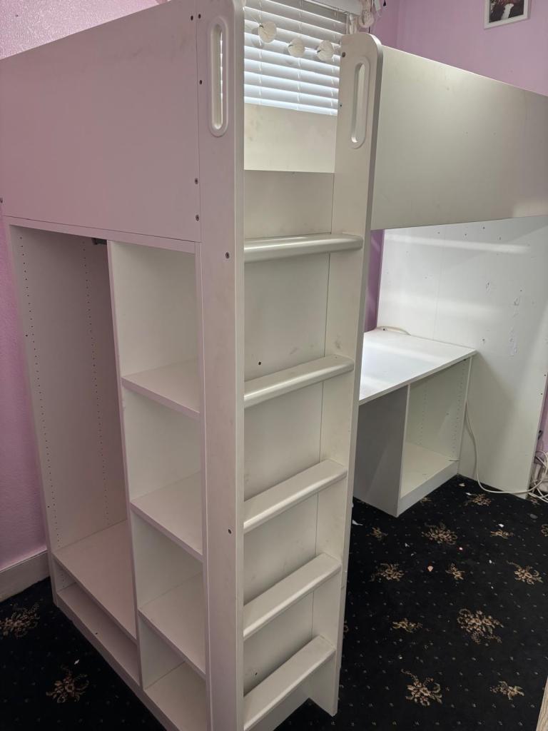 image for SMÅSTAD Loft bed frame w desk and storage, white, 90x200 cm