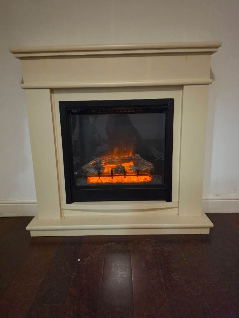 Cream Electric Fireplace with Surround – Good Condition