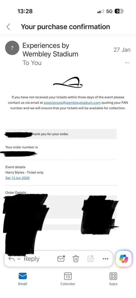 x4 Harry Styles Club Wembley seats.