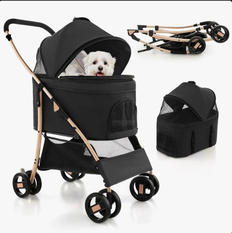 PET/DOG STROLLER/PUSHCHAIR.  BLACK/ROSE GOLD. UNUSED, NEW IN BOX. £48.00