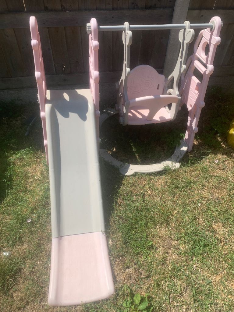 Kids Outdoor Swing and Slide Set – Pink, Good Condition