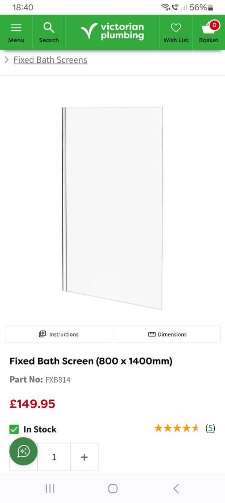 New Fixed Bath Screen 800 x 1400mm – Clear Glass
