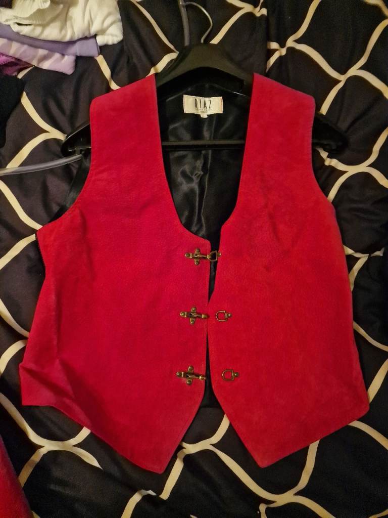 Red Suede Waistcoat & Skirt Set