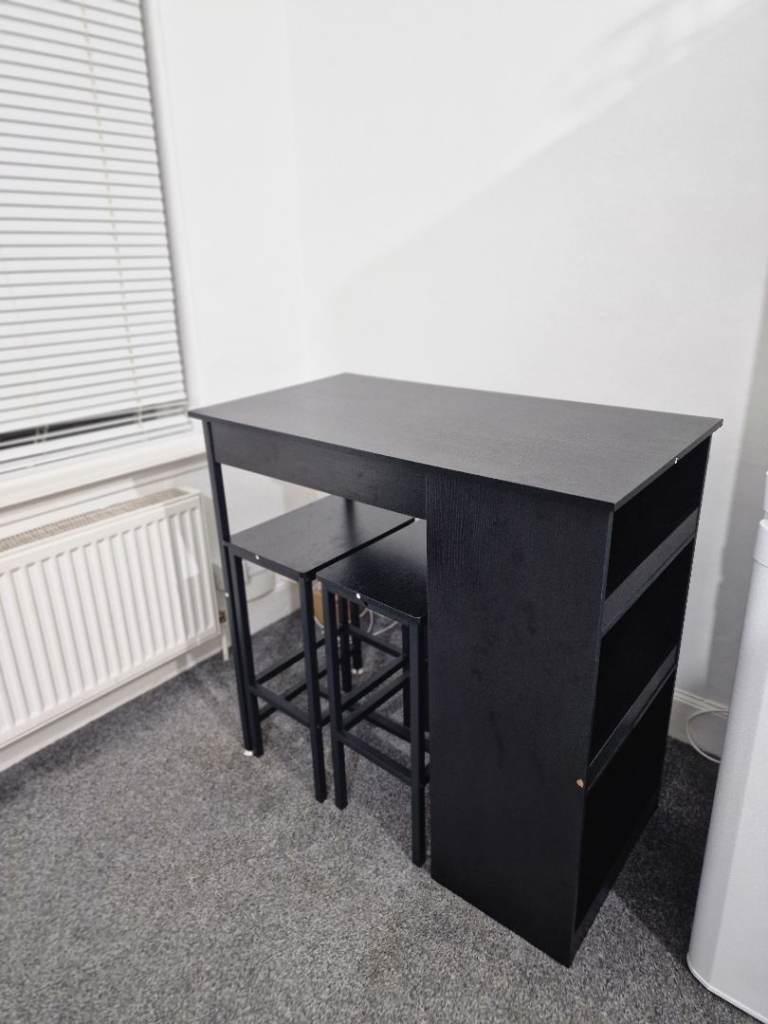 Bar Table with 2 stools set with side storage
