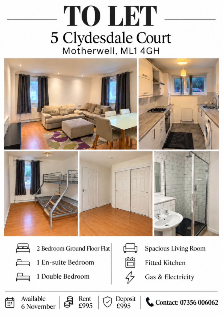 To Let 2 bedroom en suite ML14GH MOTHERWELL