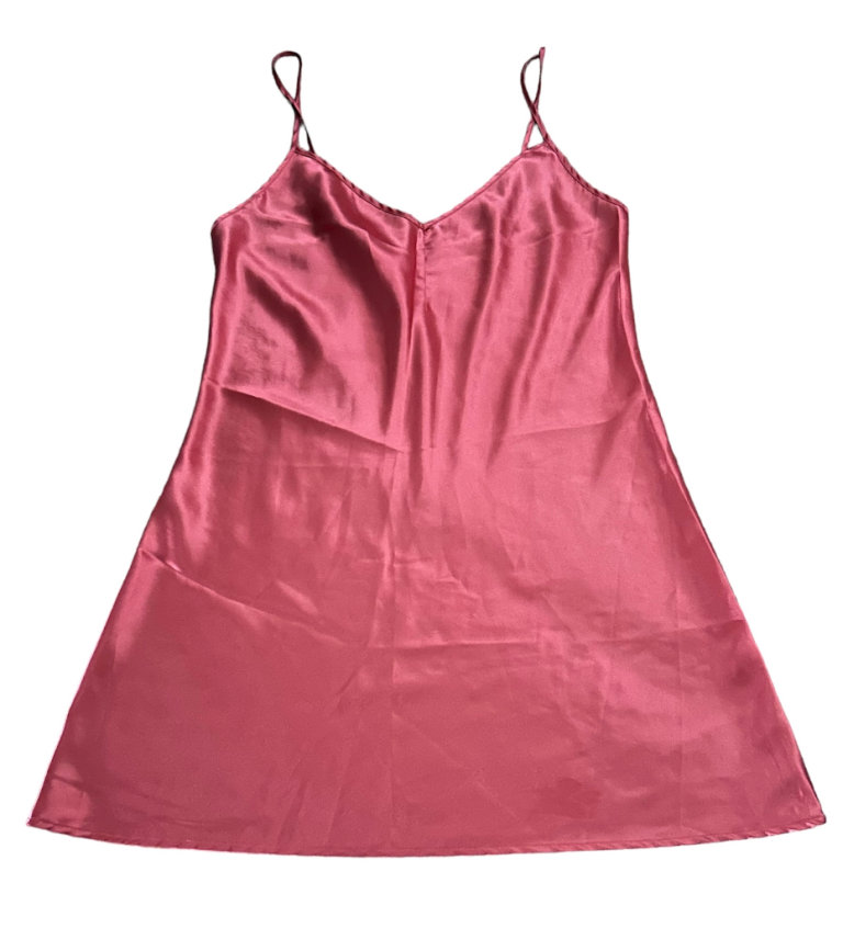 George Pink Satin Look Night Slip / Night Dress Size 14 In Very Good Condition