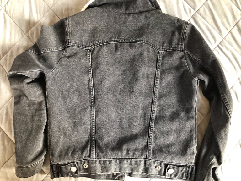 Topshop Moto black denim fleece-lined jacket UK 6 VGC ONO