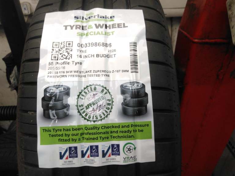 205 55 R16 94w Westlake Zupereco Z-107 5mm Partworn Pressure Tested Tyre