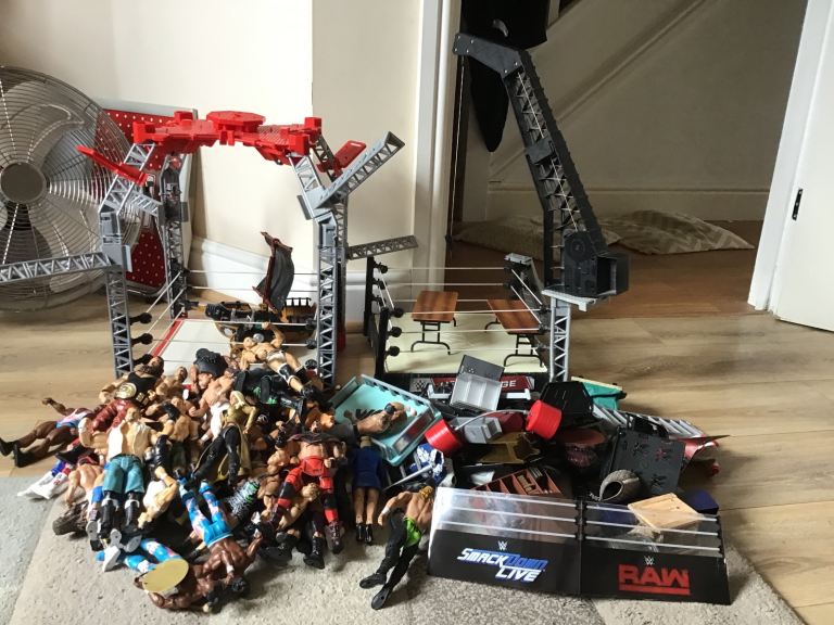 Large WWE Wrestling Figure & Ring Playset Bundle