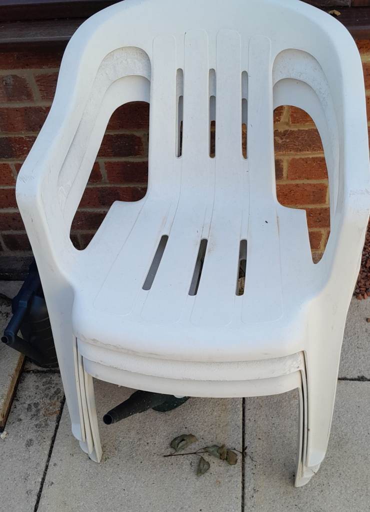 4 Stackable Patio White Plastic Chairs