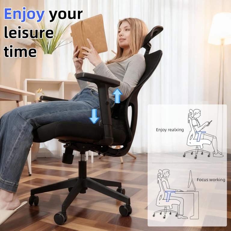 Office Desk Chair with Adjustable Headrest, Lumbar support and Liftable Armrest