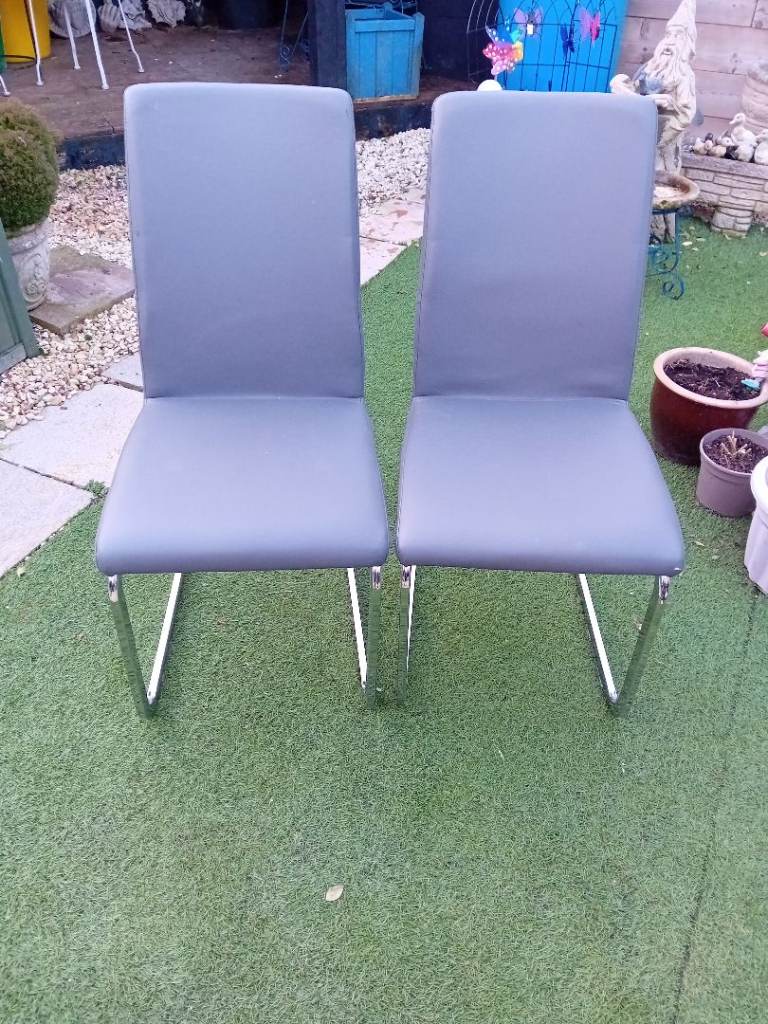 2 Grey Leather Dining Chairs For Sale