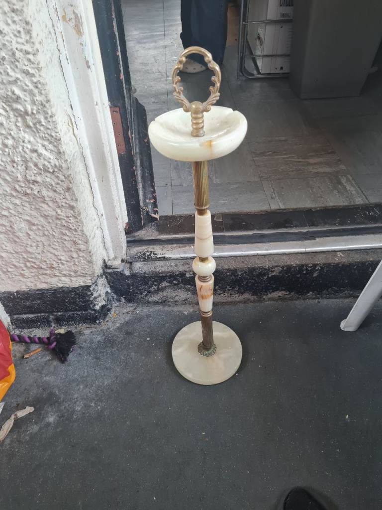 Vintage Onyx Ashtray Stand – Brass Detail, Fair Condition
