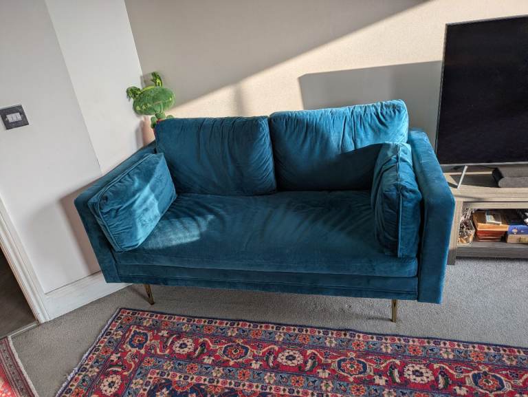 Pelham teal blue velvet sofa