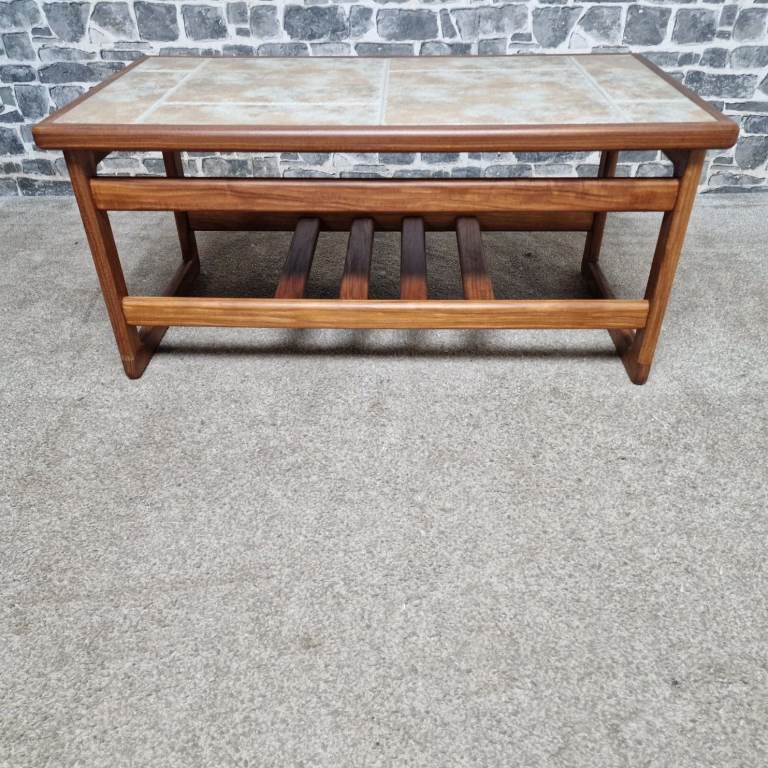 Vintage Mid-Century Teak Coffee Table with Ceramic Tile Top