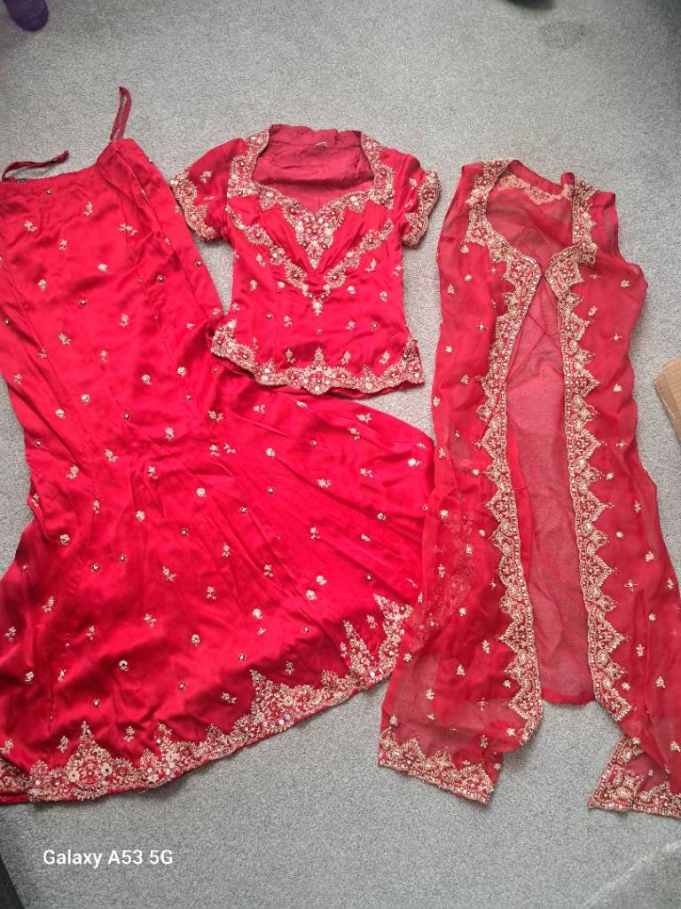 Red Embroidered Indian lengha – Good Condition