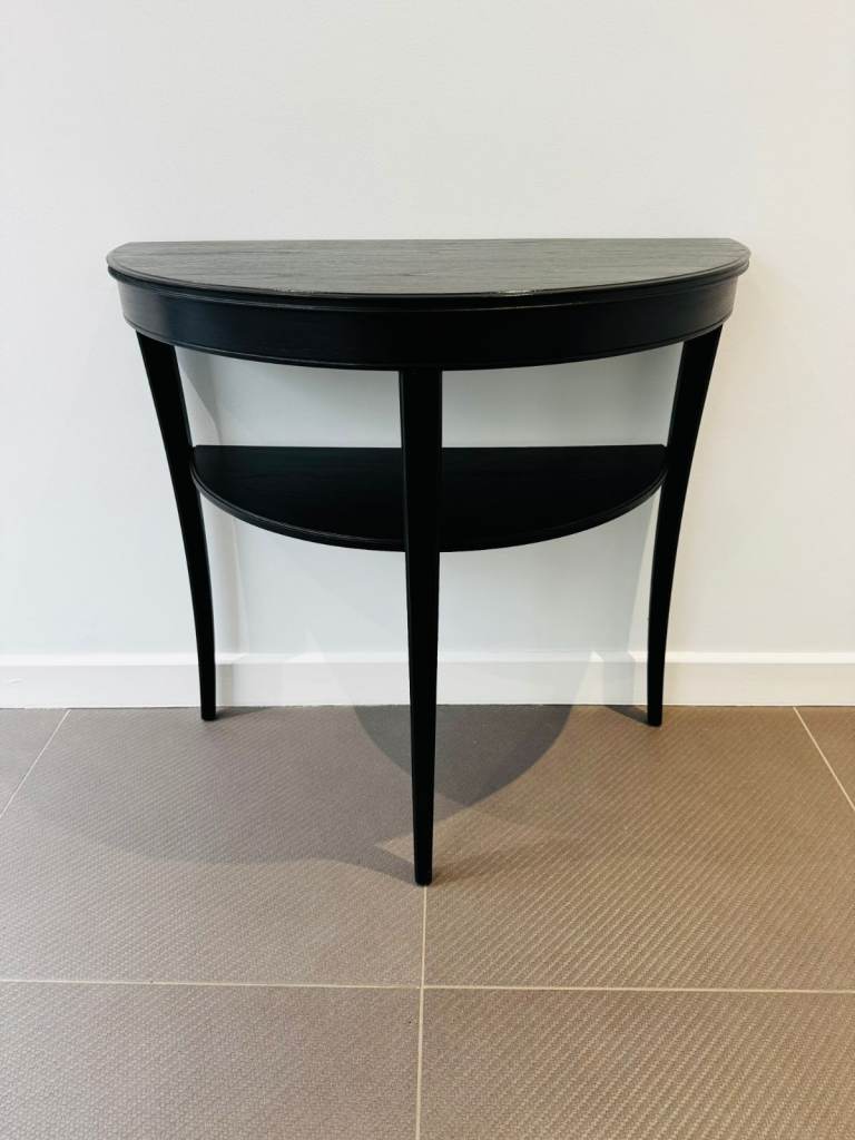 Mid Century Legate Teak Veneer Half Moon Console Table