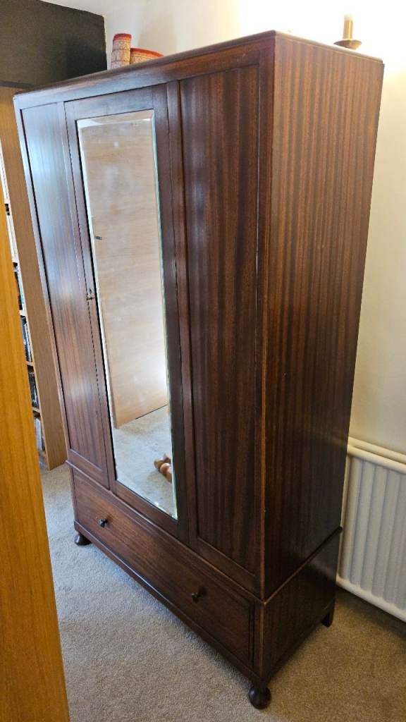 Dark wood wardrobe, single mirrored door